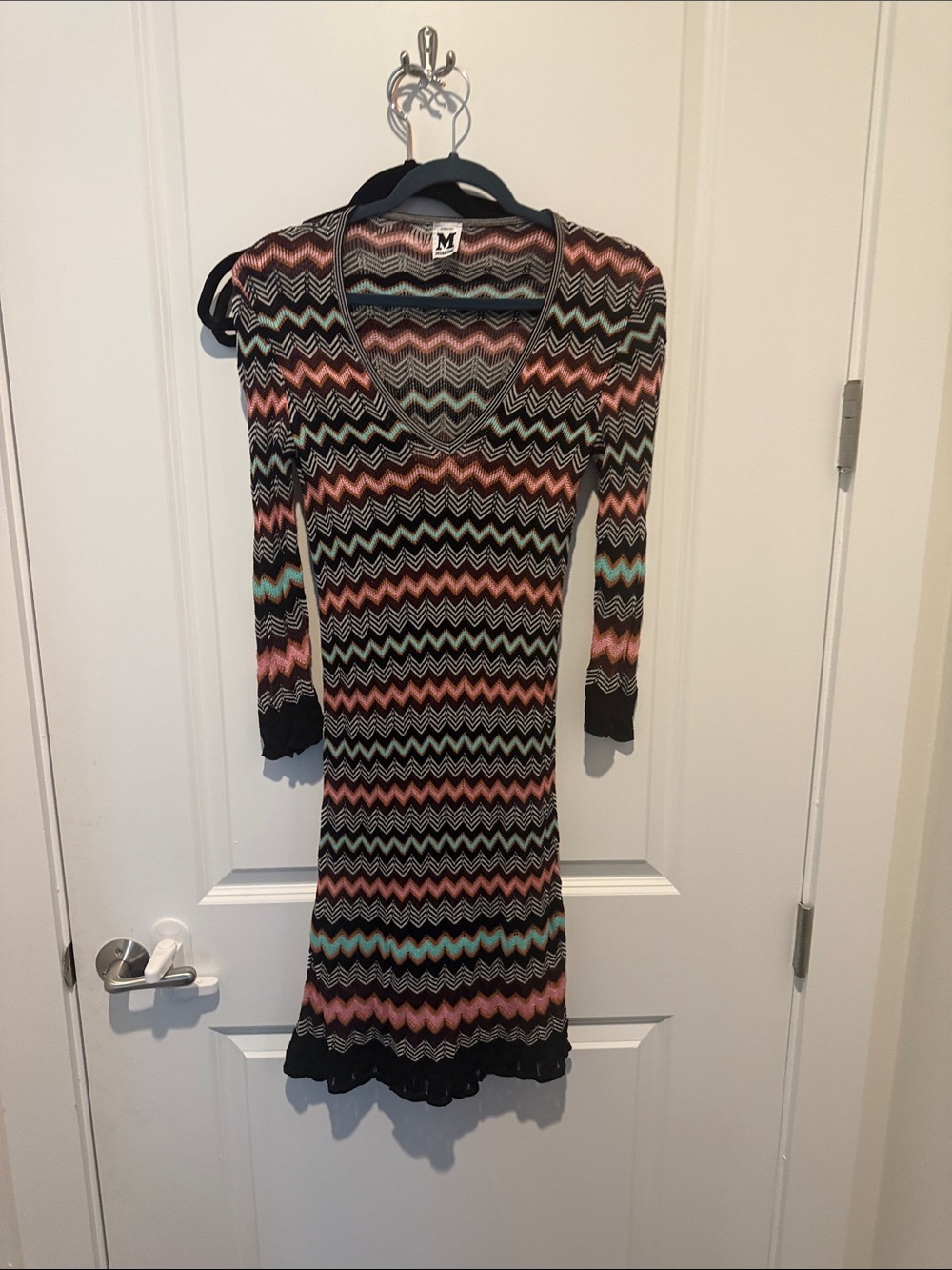 Missoni Multicolor Zigzag Knit dress in Black, Pink & Teal